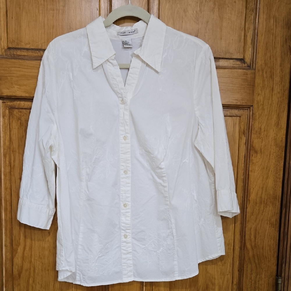 Vintage White Woman's Embroidered Blouse